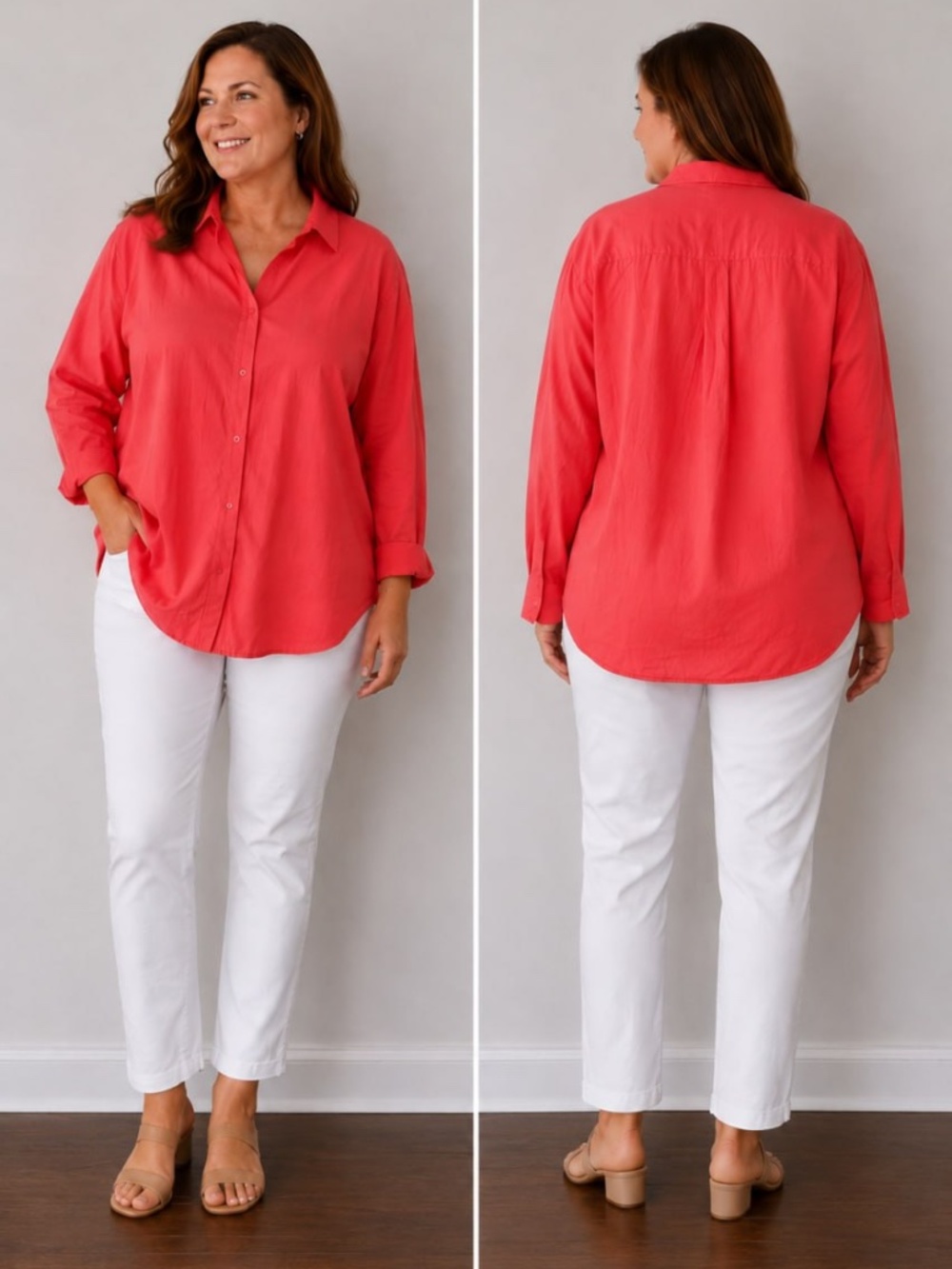 Women's Janina Button-Up Shirt – XXL – 100% Cotton – Coral Pink – New Without Ta